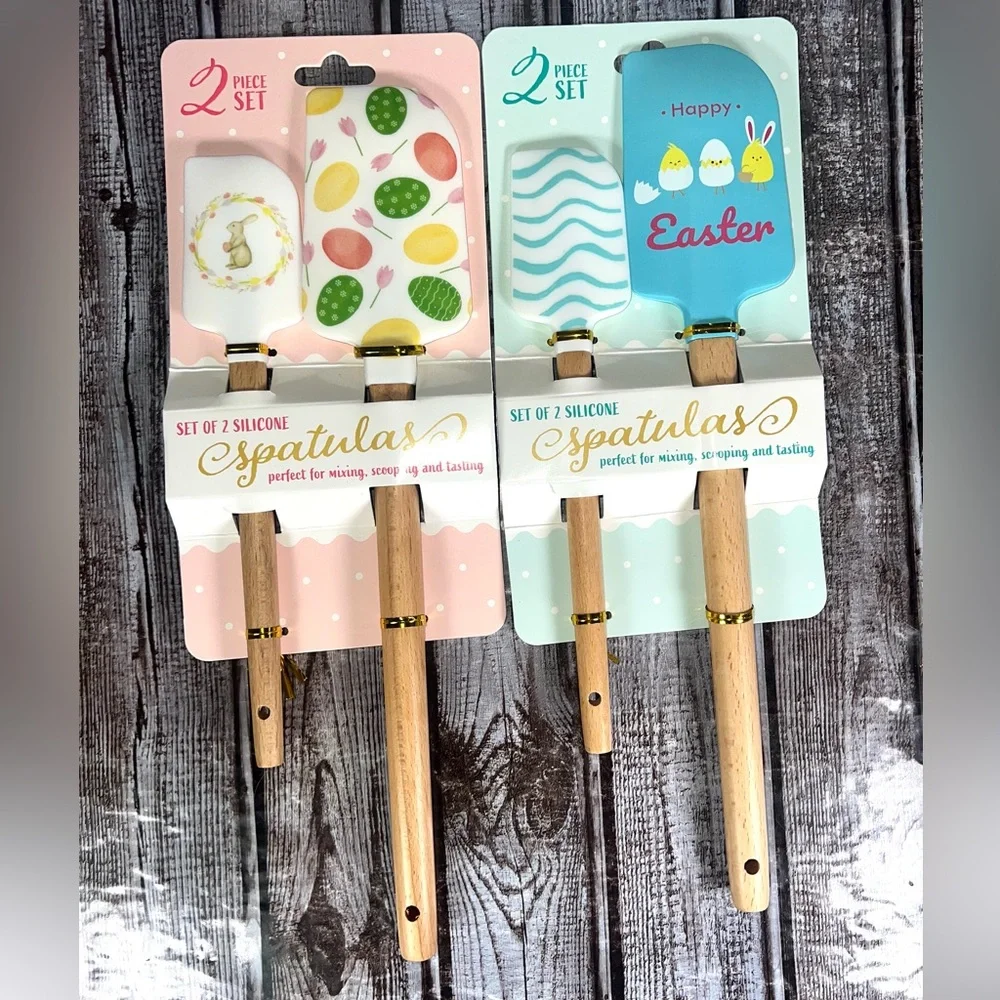 2 Sets Easter Silicone Spatula Set (2-Piece) Easter Eggs and Chick Designs – New